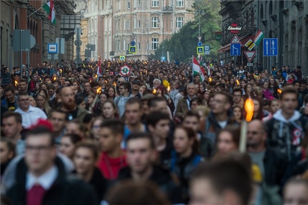 Torchlight March Commemorating 1956 Revolution Held In Budapest